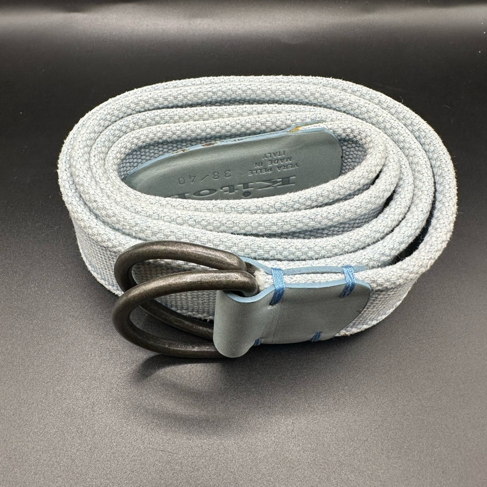Kiton Light Gray Canvas and Leather Belt